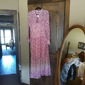 Free People Boho Pink Floral Long-Sleeve Maxi Dress